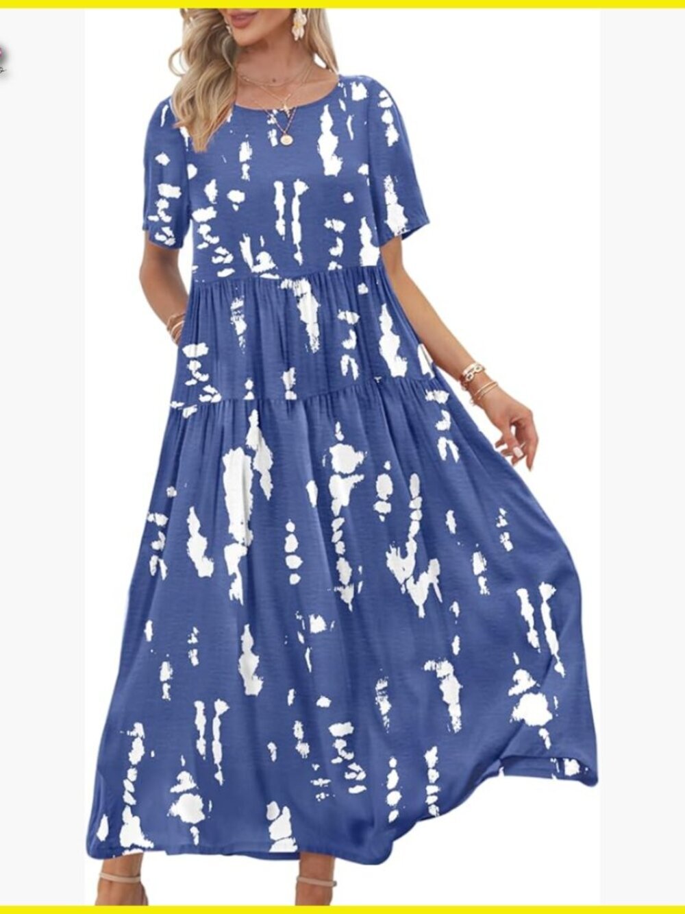 Bohemian Floral Maxi Dress with Pockets Loose Swing Summer Beach Casual